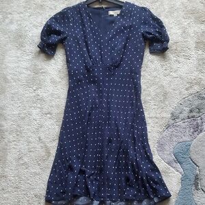 LOFT Navy Blue Midi Dress with Polka Dots
